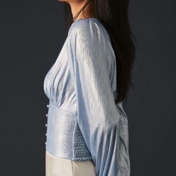 NWT Anthropologie Flat White Liquid Shine V Blouse - Picture 7 of 11